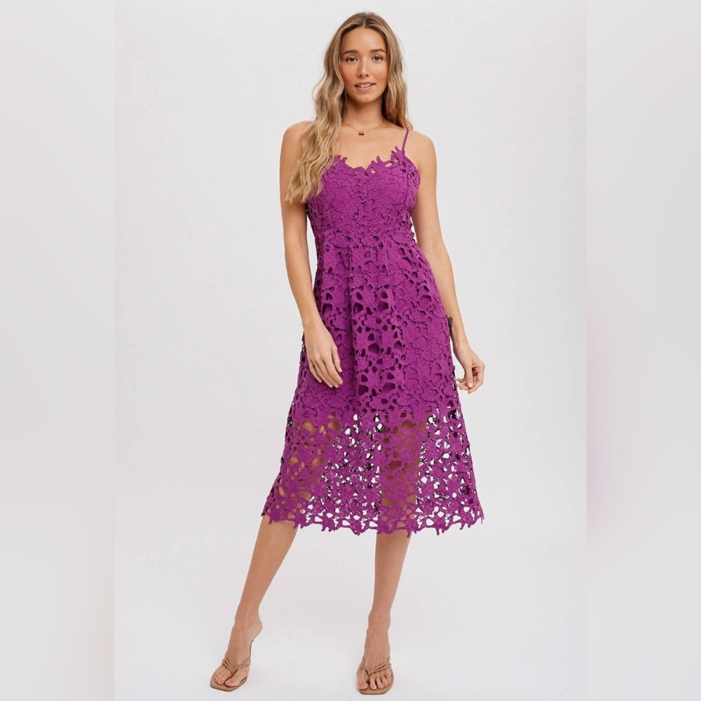 Astr Purple Lace Midi Dress